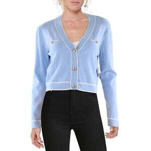 Laundry by Shelli Segal Light Blue Tipped Cardigan Sweater Cropped Button Front